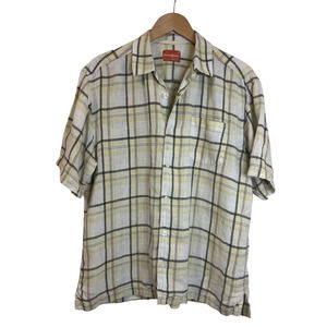 Tommy Bahama Mens Linen Shirt L Check S/S Button Up Island Floral Linen Hawaiian